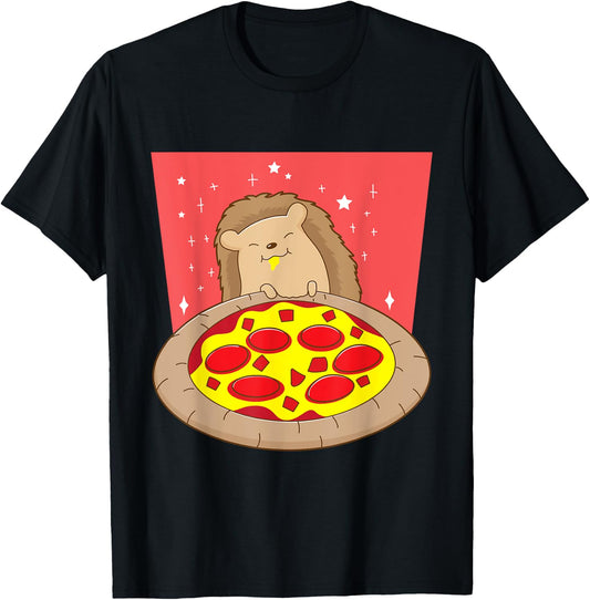 Hedgehog Eating Pizza Forest Animal Pizza Making T-Shirt - T-Shirt | Black