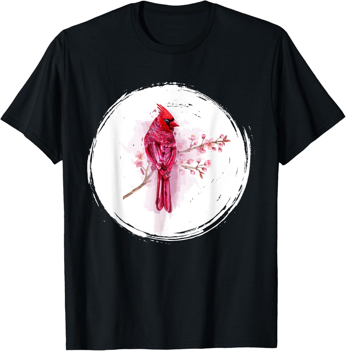 Vintage Cherry Blossom Bird Animal Sakura Red Cardinal T-Shirt - T-Shirt | Black