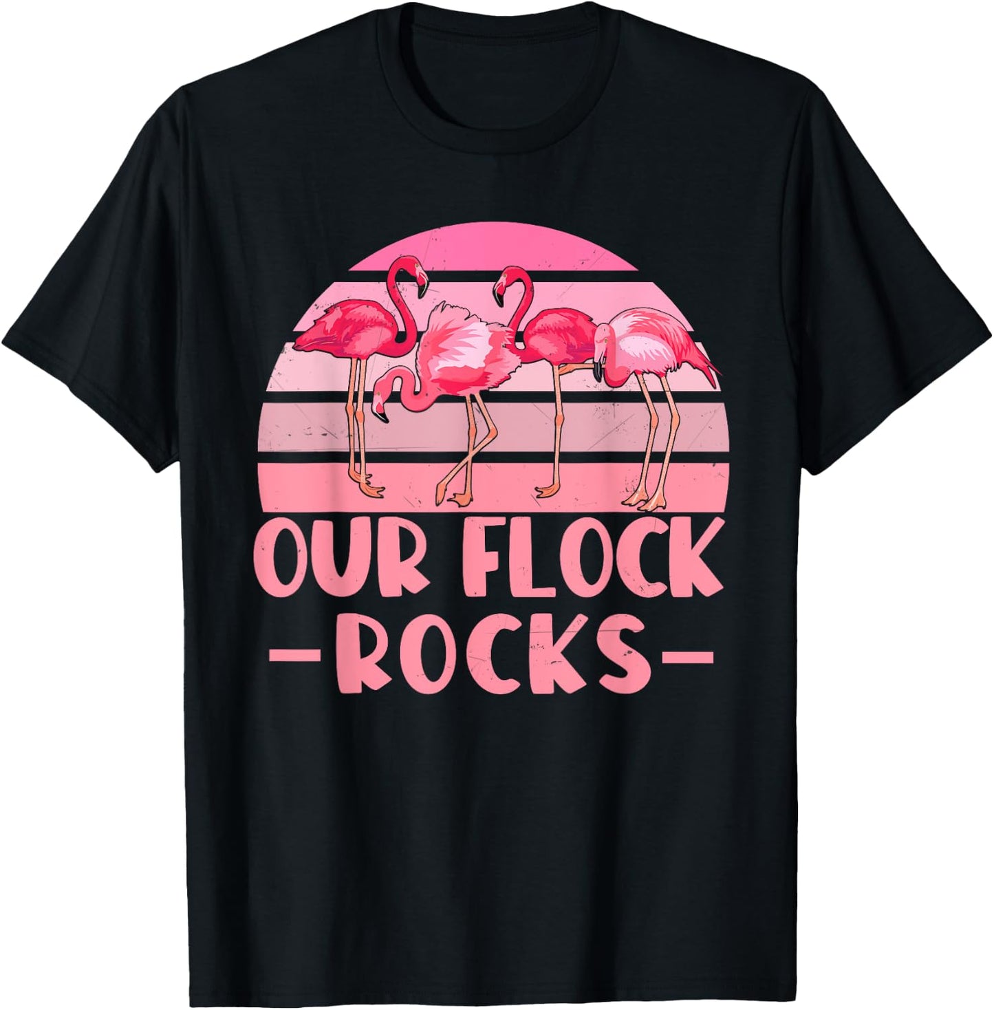 Our Flock Rocks Flamingos Lover Family Vacation Group T-Shirt - T-Shirt | Black