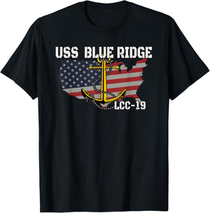 USS Blue Ridge LCC-19 Amphibious Command Ship Veteran Father T-Shirt - T-Shirt | Black