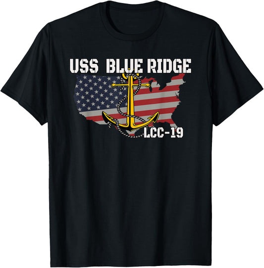 USS Blue Ridge LCC-19 Amphibious Command Ship Veteran Father T-Shirt - T-Shirt | Black