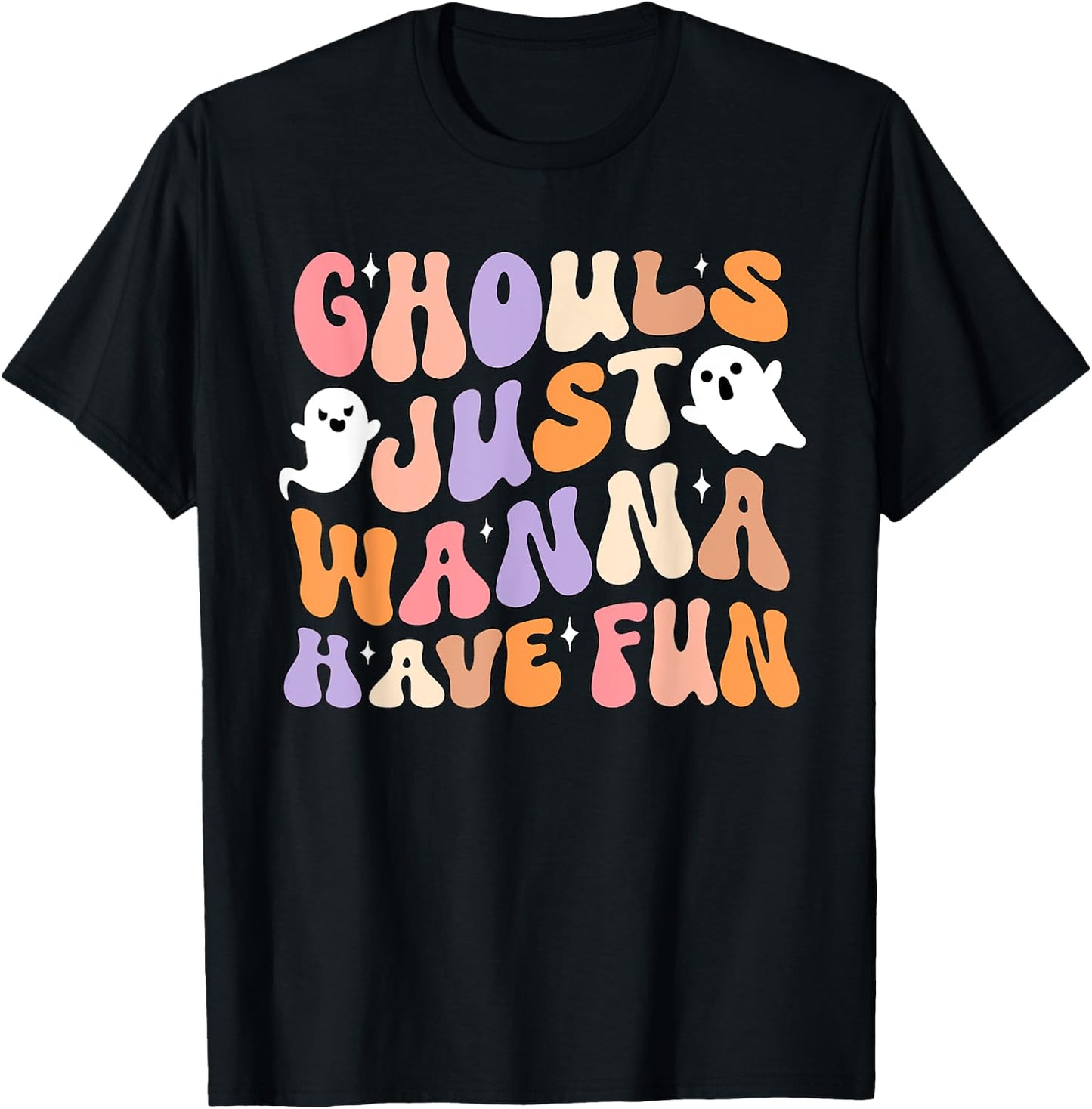 Ghouls Just Wanna Have Fun Spooky Season Groovy Halloween T-Shirt - T-Shirt | Black