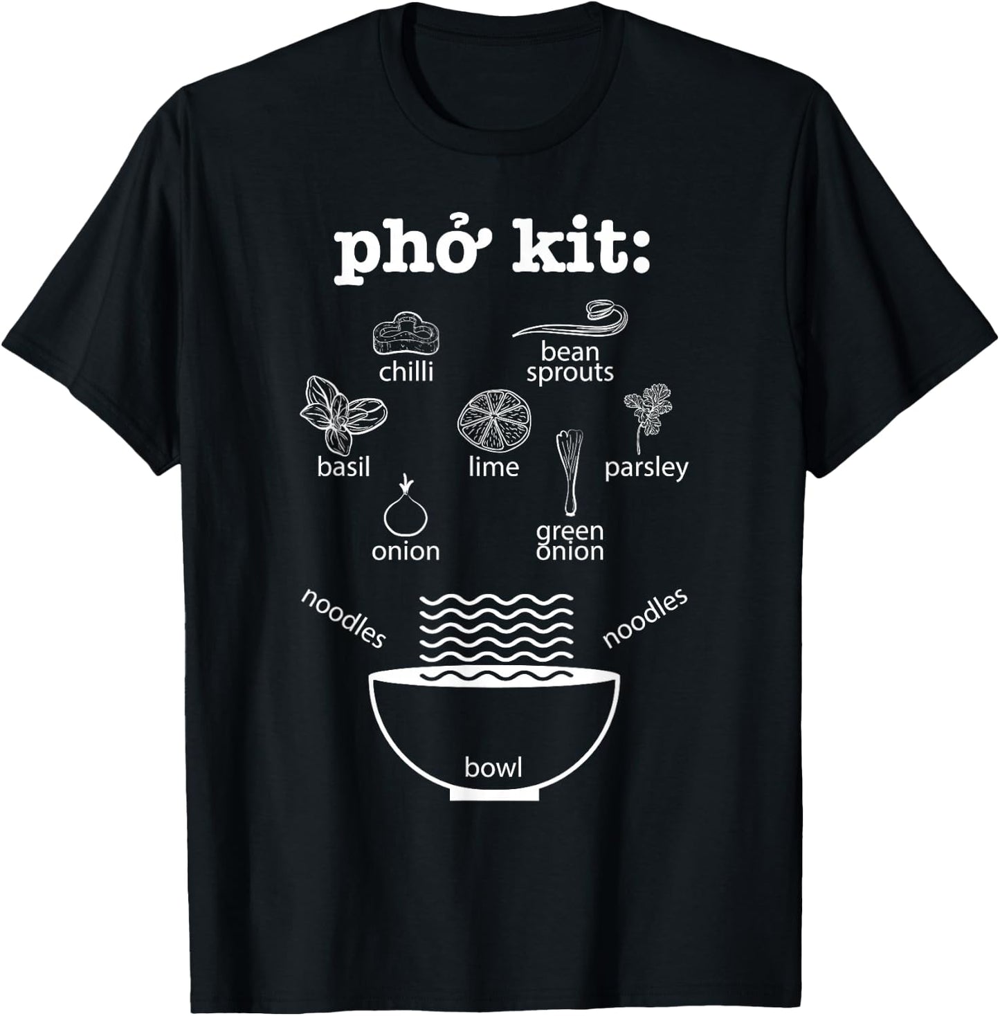 Pho Kit Ingredients - Asian Vietnamese Noodle Soup Recipe T-Shirt - T-Shirt | Black