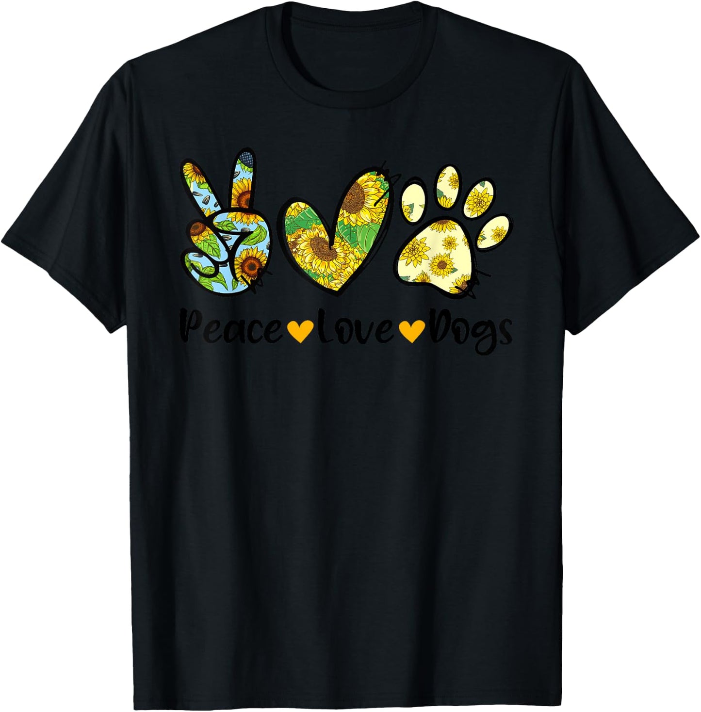 Peace Love Dogs Sunflower Dog Paw Dog Mom Cute Mother's Day Men Women Girls Kids T-Shirt - T-Shirt | Black