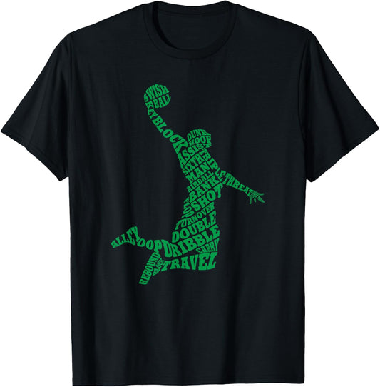 Basketball Player Typography Word Art T-Shirt - T-Shirt | Black