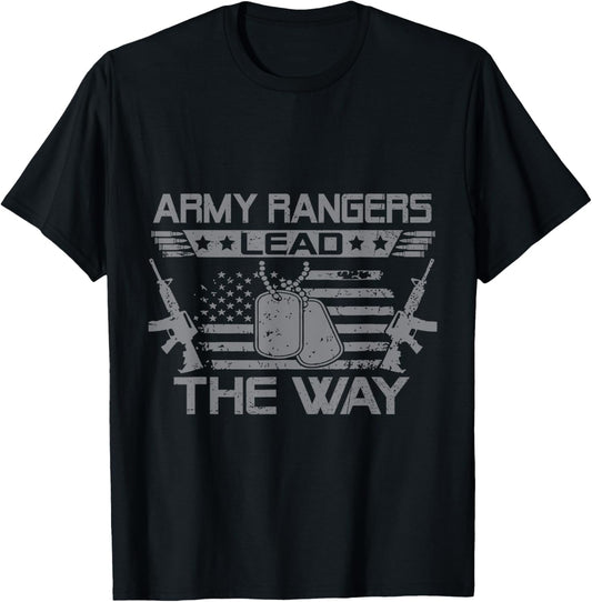 Army Ranger Lead The Way US Veteran Flag American USA T-Shirt - T-Shirt | Black