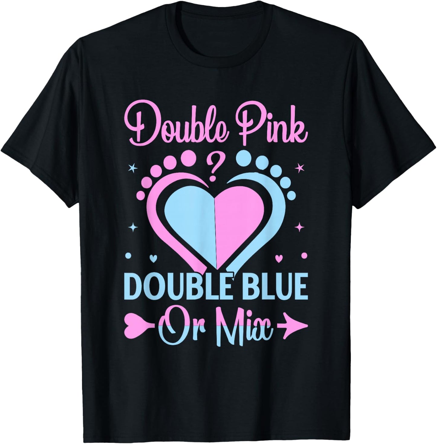 Double Pink Double Blue Mix Twin Gender Announcement Reveal T-Shirt - T-Shirt | Black