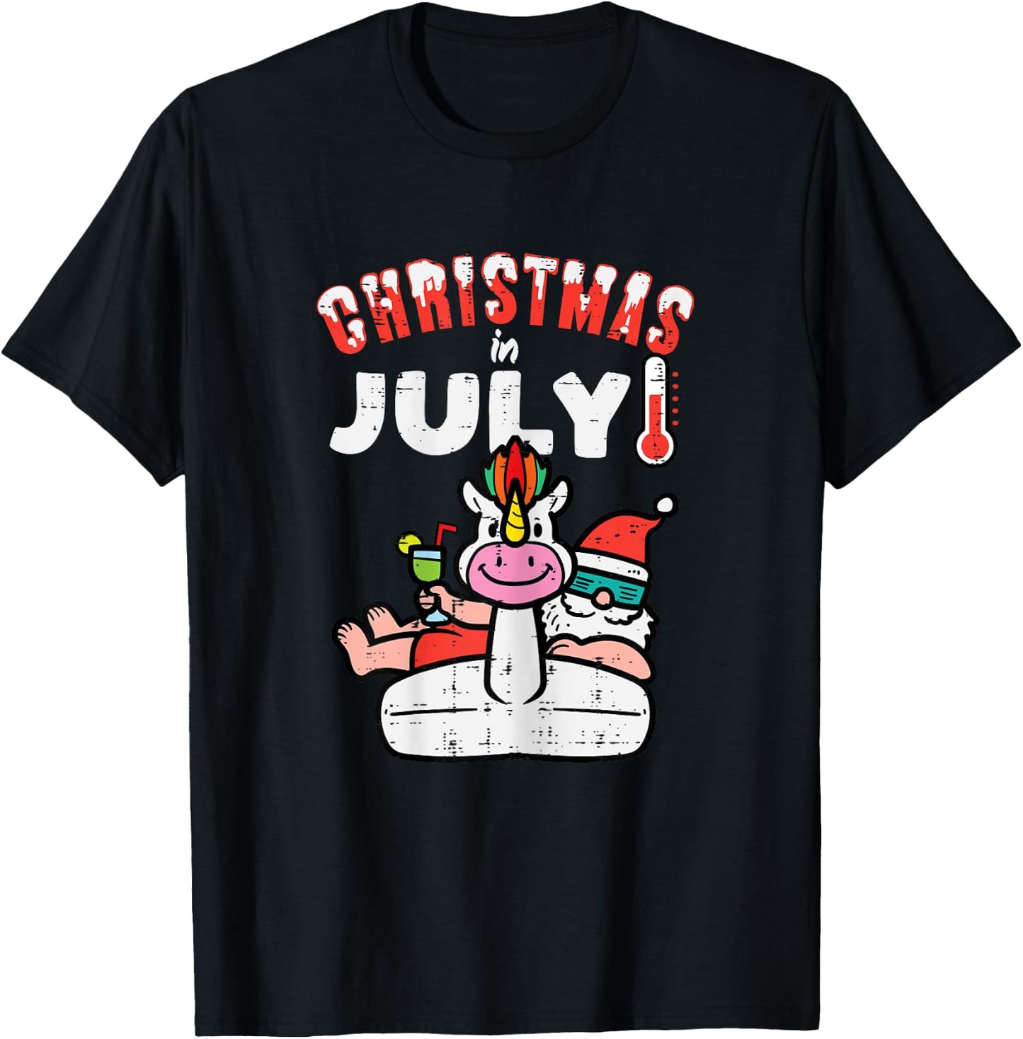 Christmas July Santa Unicorn Float Xmas Girls Kids Toddler T-Shirt - T-Shirt | Black