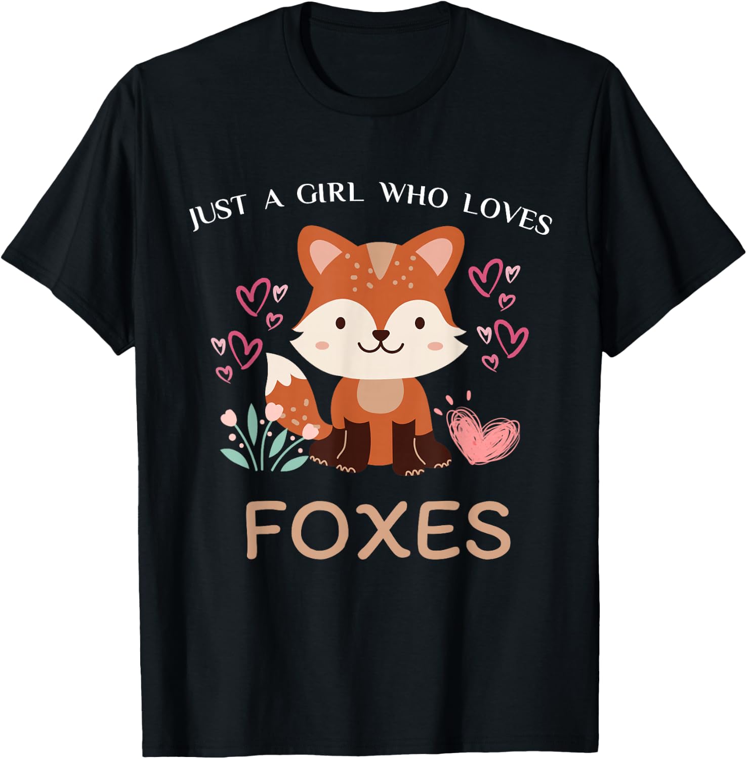 Just A Girl Who Loves Foxes - Kids Girls Cute Fox T-Shirt - T-Shirt | Black