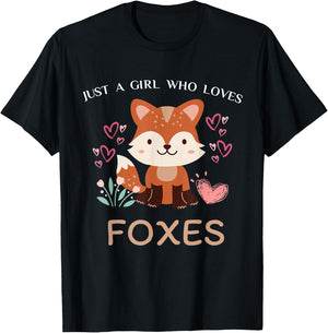 Just A Girl Who Loves Foxes - Kids Girls Cute Fox T-Shirt - T-Shirt | Black