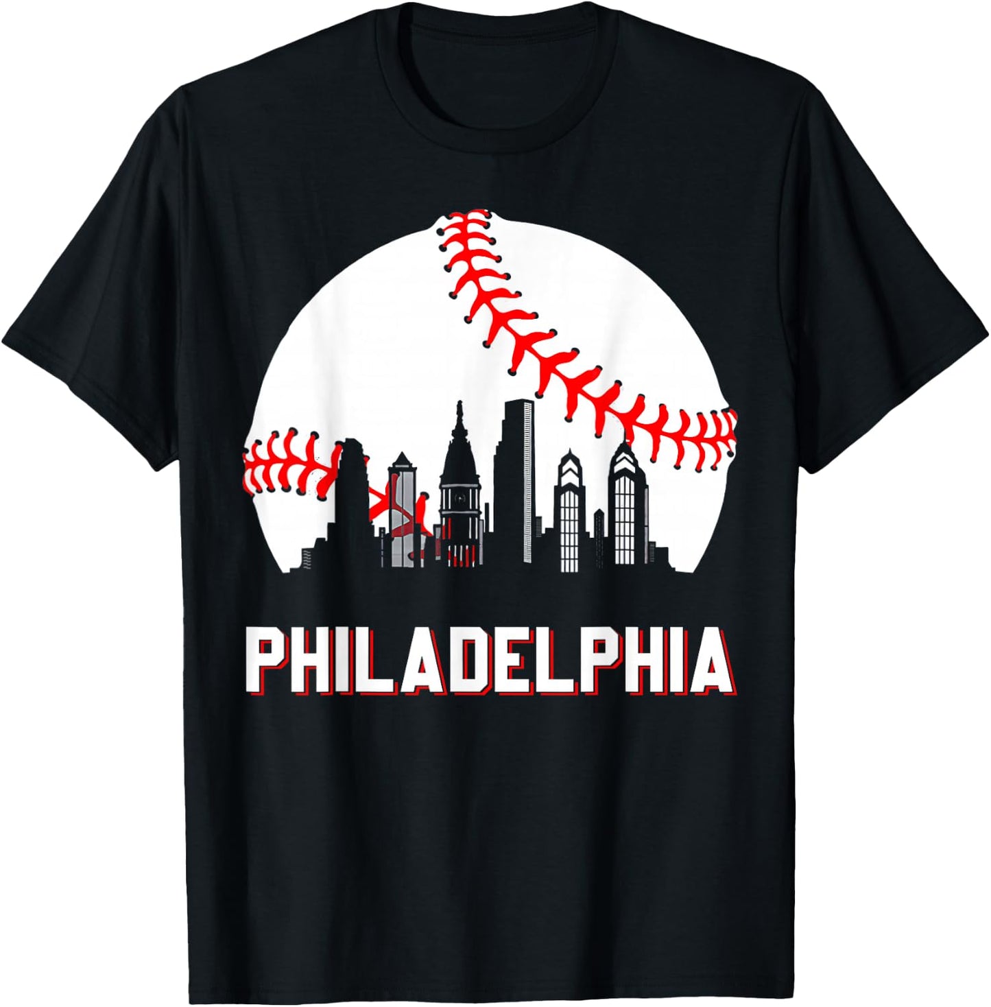 Vintage Philly Baseball Leopard Heart Baseball Fans T-Shirt - T-Shirt | Black