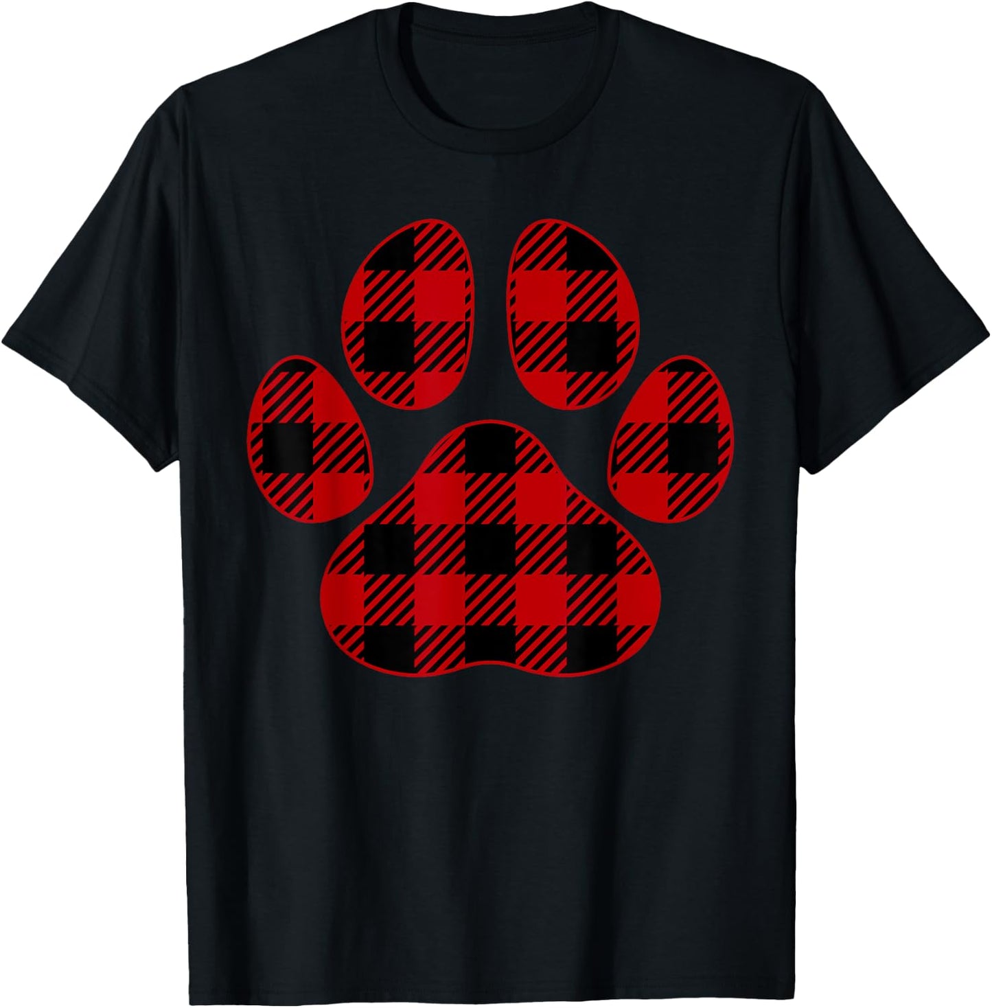 Cute Dog Lover Paw Print Plaid Pet Lover Red Plaid Paw Print Men Women Kids T-Shirt - T-Shirt | Black