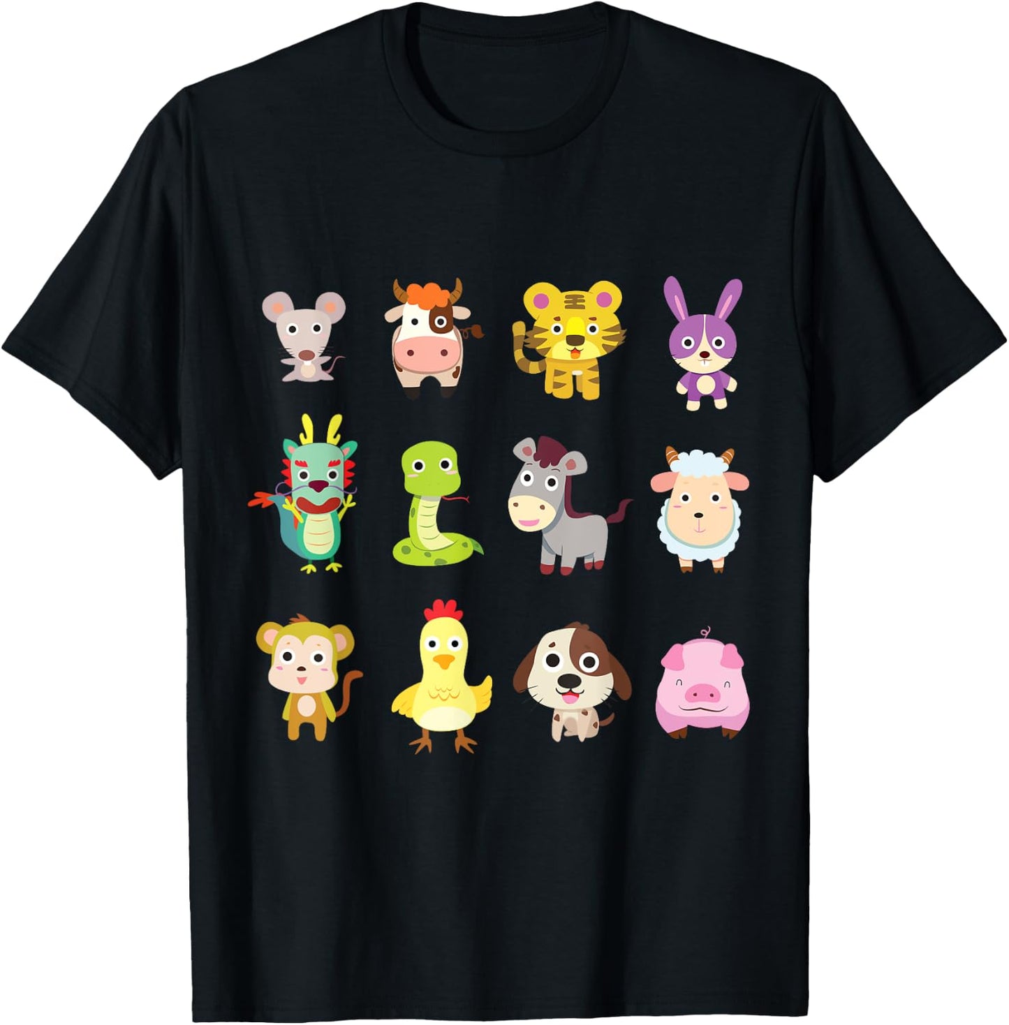 Cute Chinese Zodiac Animal Signs Lunar New Year 2025 T-Shirt - T-Shirt | Black