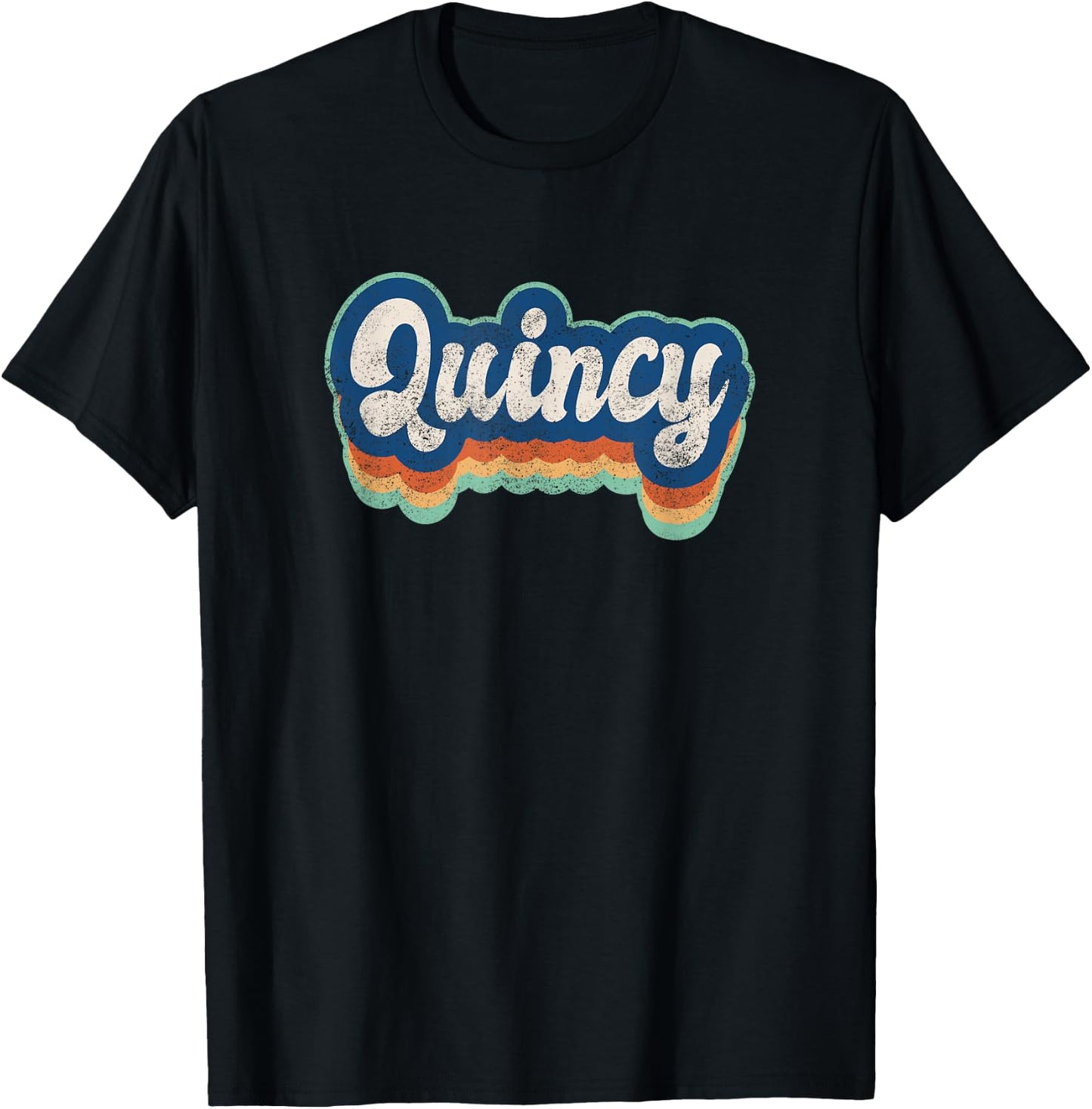 Quincy First Name Boy Vintage Style 70s 80s Personalized T-Shirt - T-Shirt | Black