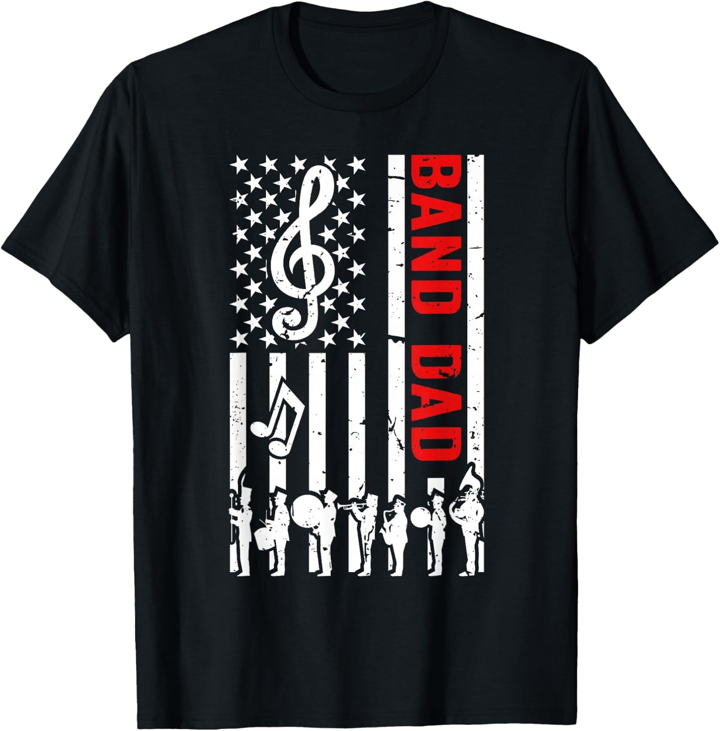 Band Dad American Flag Marching Band Dad T-Shirt - T-Shirt | Black