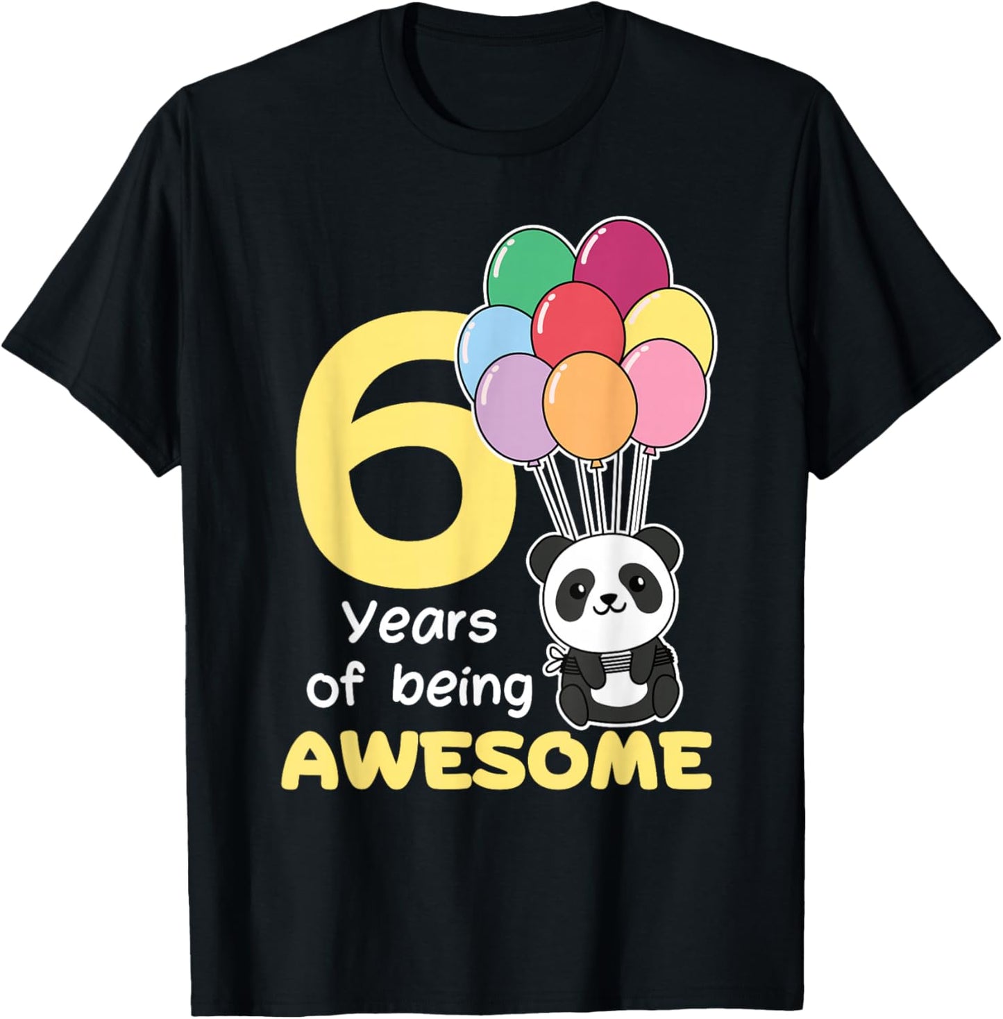 6th Birthday Panda for Kids 6 Years Old Panda T-Shirt - T-Shirt | Black