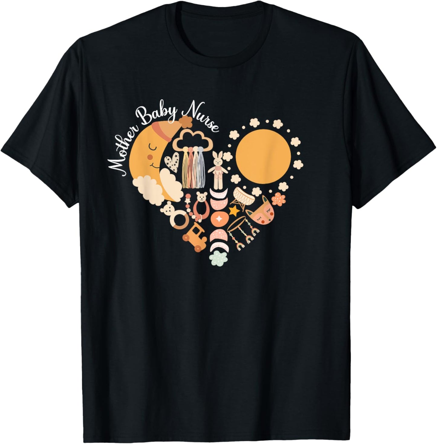 Mother Baby Nurse Heart Postpartum Nurse Mom Baby Nurse T-Shirt - T-Shirt | Black