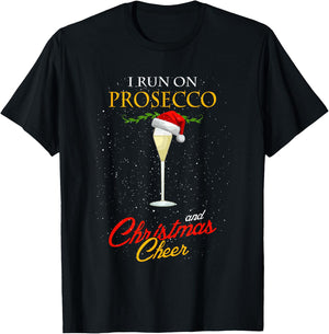 I Run On Prosecco And Christmas Cheer Santa Claus Hat T-Shirt - T-Shirt | Black