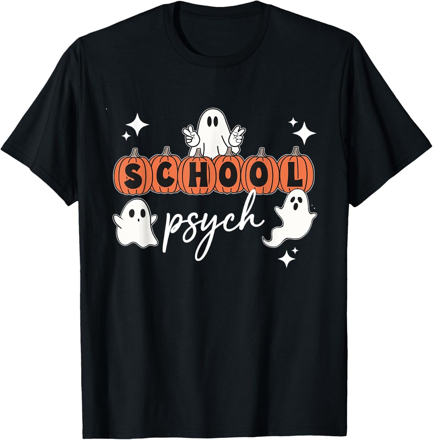 Halloween School Psych Pumpkin Ghost Boo Crew Spooky Season T-Shirt - T-Shirt | Black