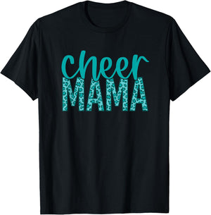 Cheer Mama - Teal Leopard Print T-Shirt - T-Shirt | Black