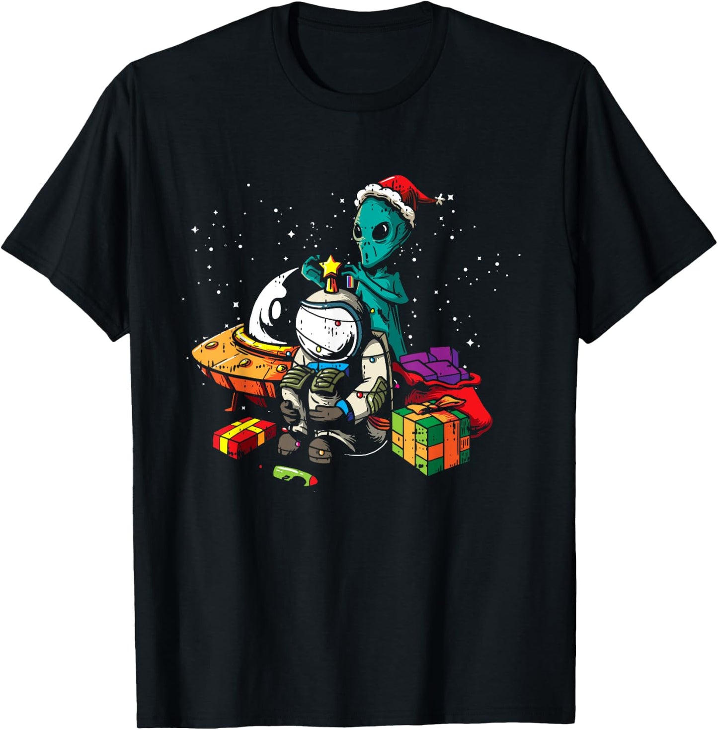 Alien Astronaut Christmas Tree Pajama Funny Space UFO X-Mas T-Shirt - T-Shirt | Black
