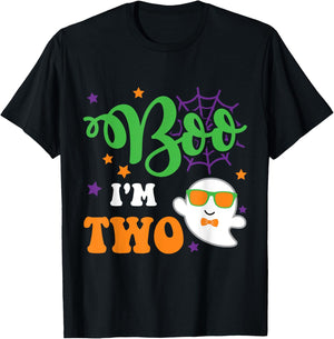 Boo I'm 2 Two Yr 2nd Birthday ghost halloween costume kids T-Shirt - T-Shirt | Black