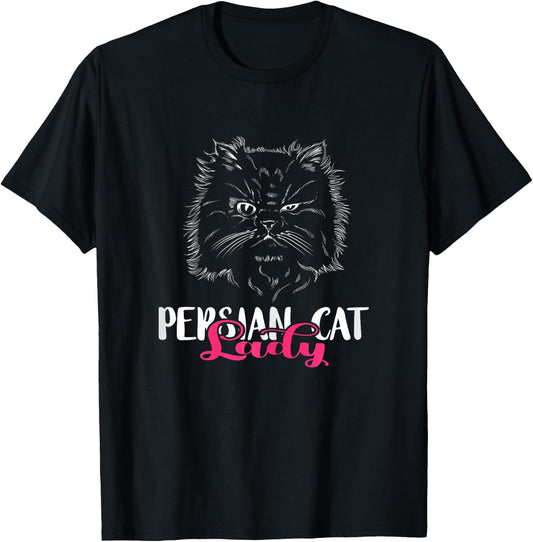 Fluffy Cat Long Hair Cat Persian Cat Lady Persian Cat Lover T-Shirt - T-Shirt | Black