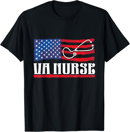 USA American Flag Vintage VA Veteran Nurse 4th of July Women T-Shirt - T-Shirt | Black