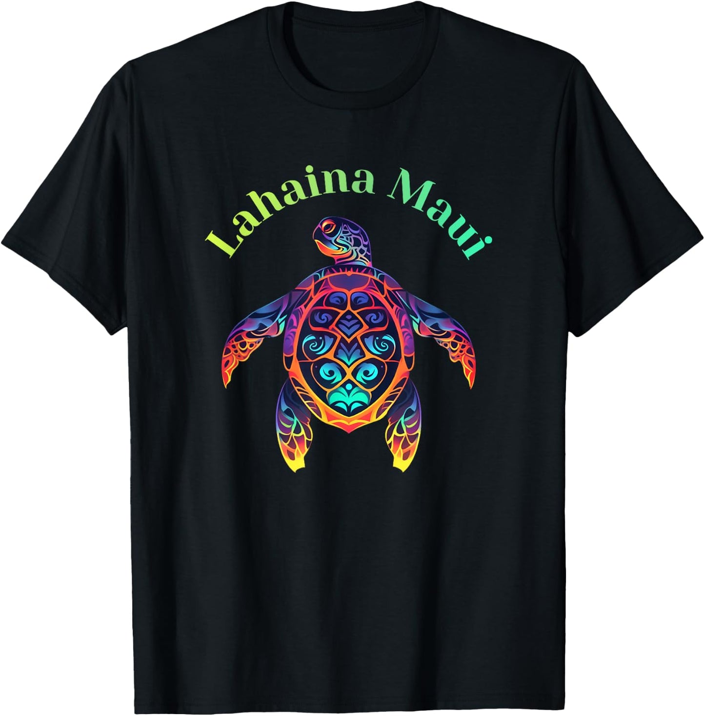Colorful Lahaina Maui Hawaii Vacation Turtle T-Shirt - T-Shirt | Black
