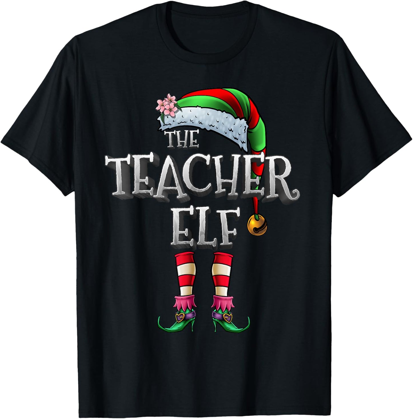 The Teacher Elf Shirt Matching Family Funny Christmas Elf Men Women Kids T-Shirt - T-Shirt | Black