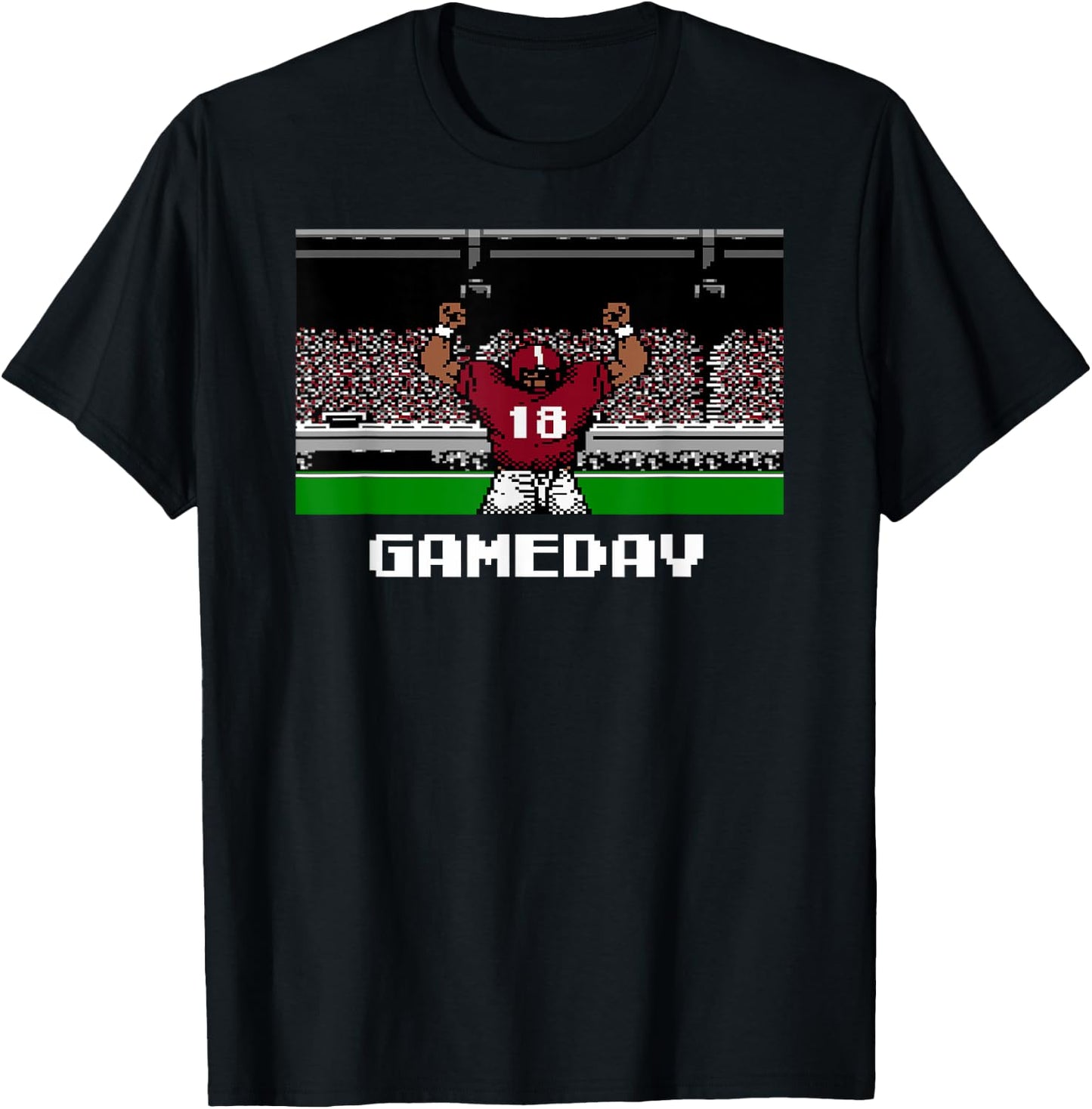 Retro Crimson and White Football Gameday 8 Bit Video Game T-Shirt - T-Shirt | Black