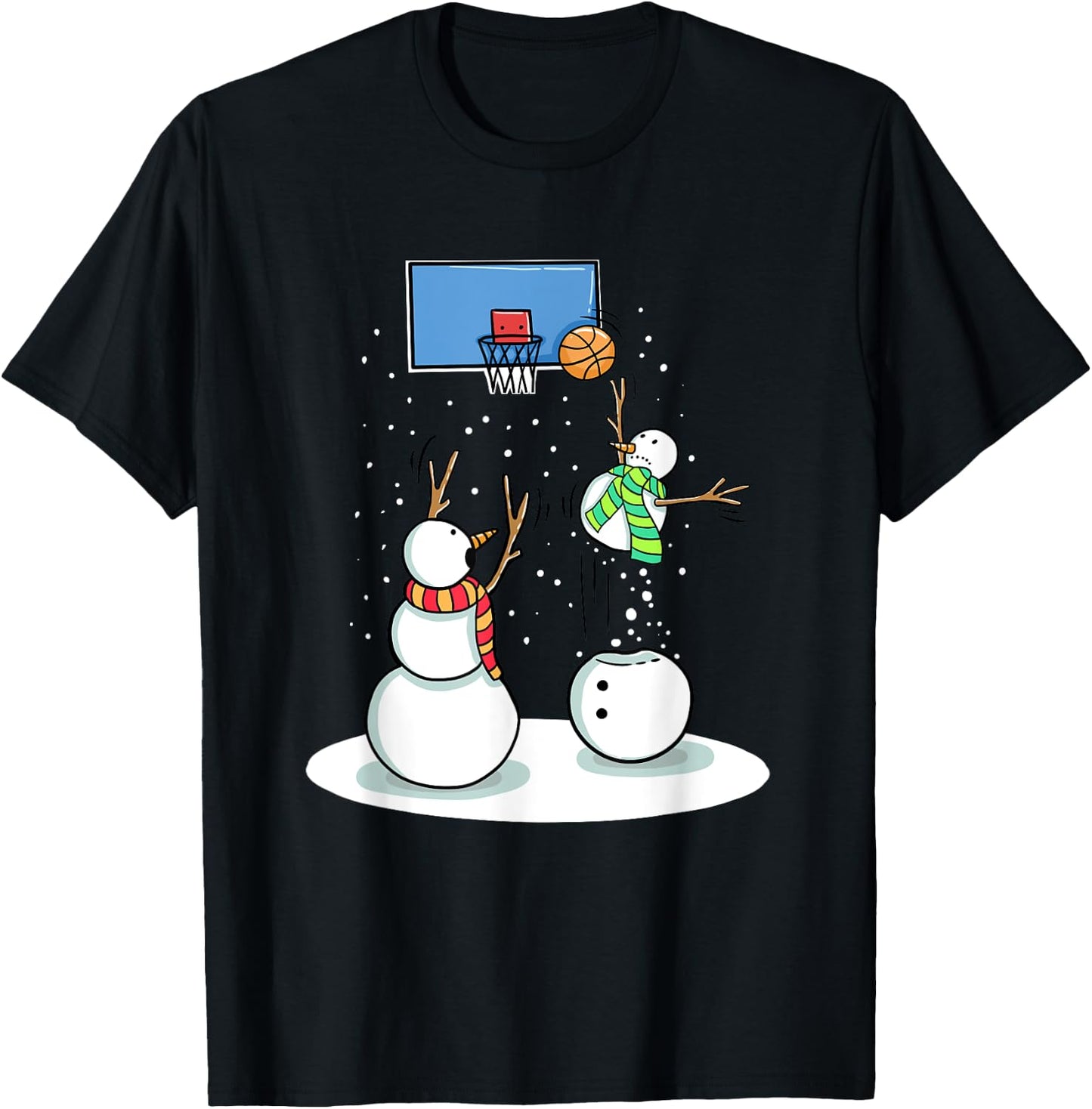 Christmas Snowman Basketball Gifts -Kids Black Basketball & Snowman Winter T-Shirt - T-Shirt | Black