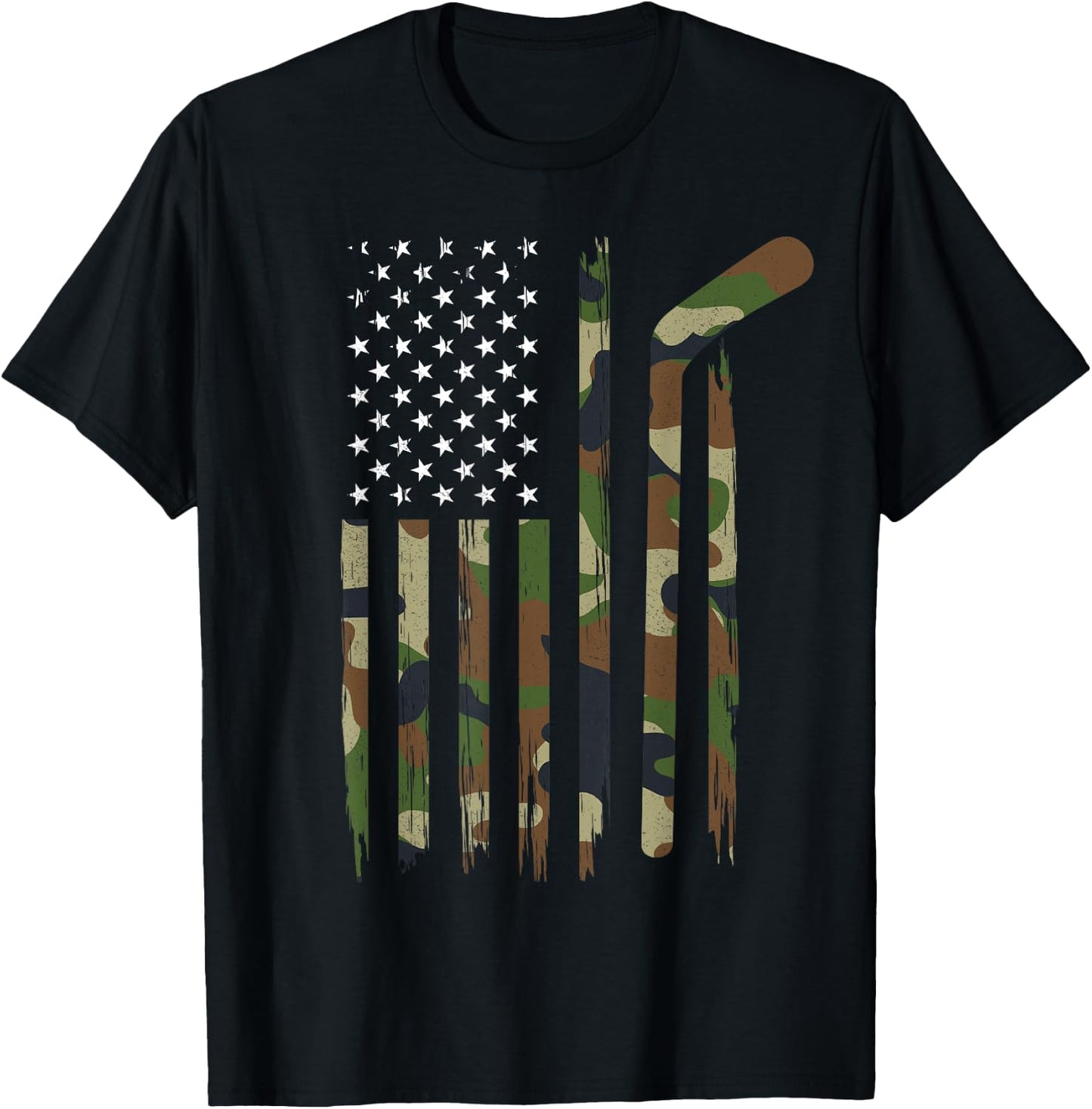 Hockey American Flag Shirt Camo US Patriotic Hockey Player Kids Men T-Shirt - T-Shirt | Black