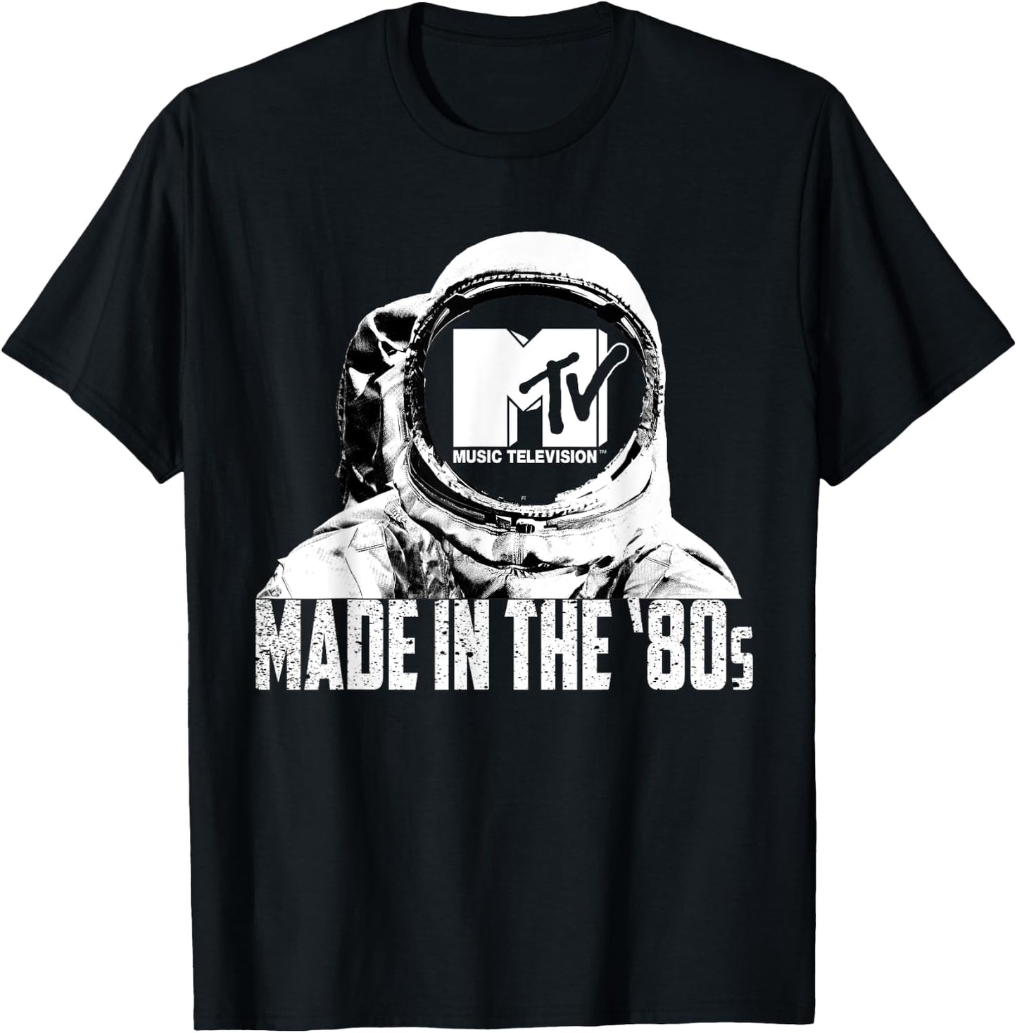 Mademark x MTV - MTV Astronaut in Space Made in the 80s Retro MTV Logo T-Shirt - T-Shirt | Black