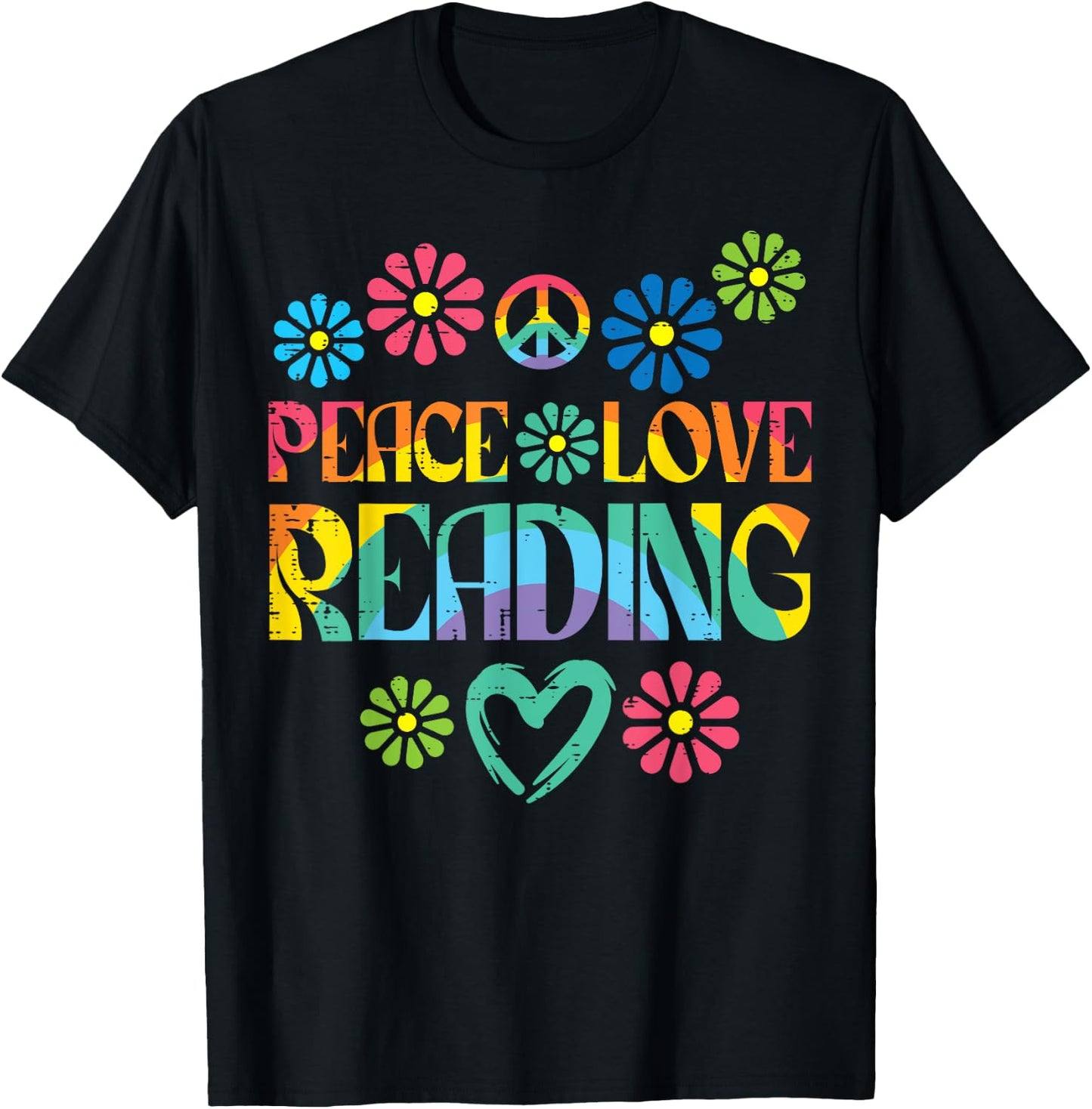 Peace Love Reading Tie Dye Book Lover Bookworm Librarian T-Shirt - T-Shirt | Black