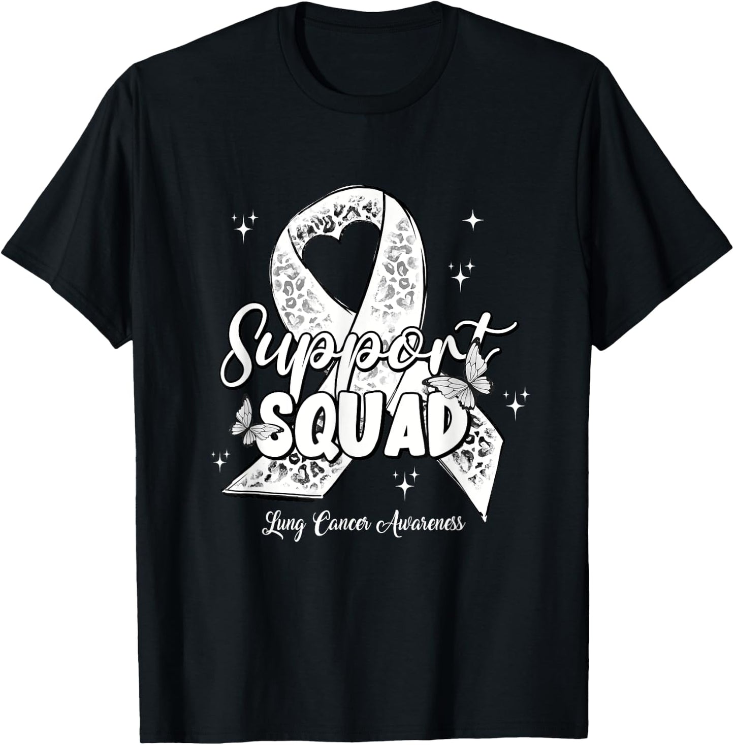 Support Squad White Ribbon Lung Cancer Awareness T-Shirt - T-Shirt | Black