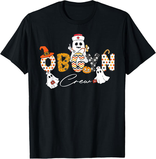 Halloween OBGYN Crew Ghost Obstetrics Nurse Squad Pumpkin T-Shirt - T-Shirt | Black