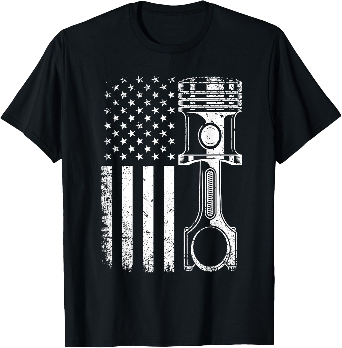 Vintage Mechanic Shirt Men American Flag Piston Mechanic T-Shirt - T-Shirt | Black