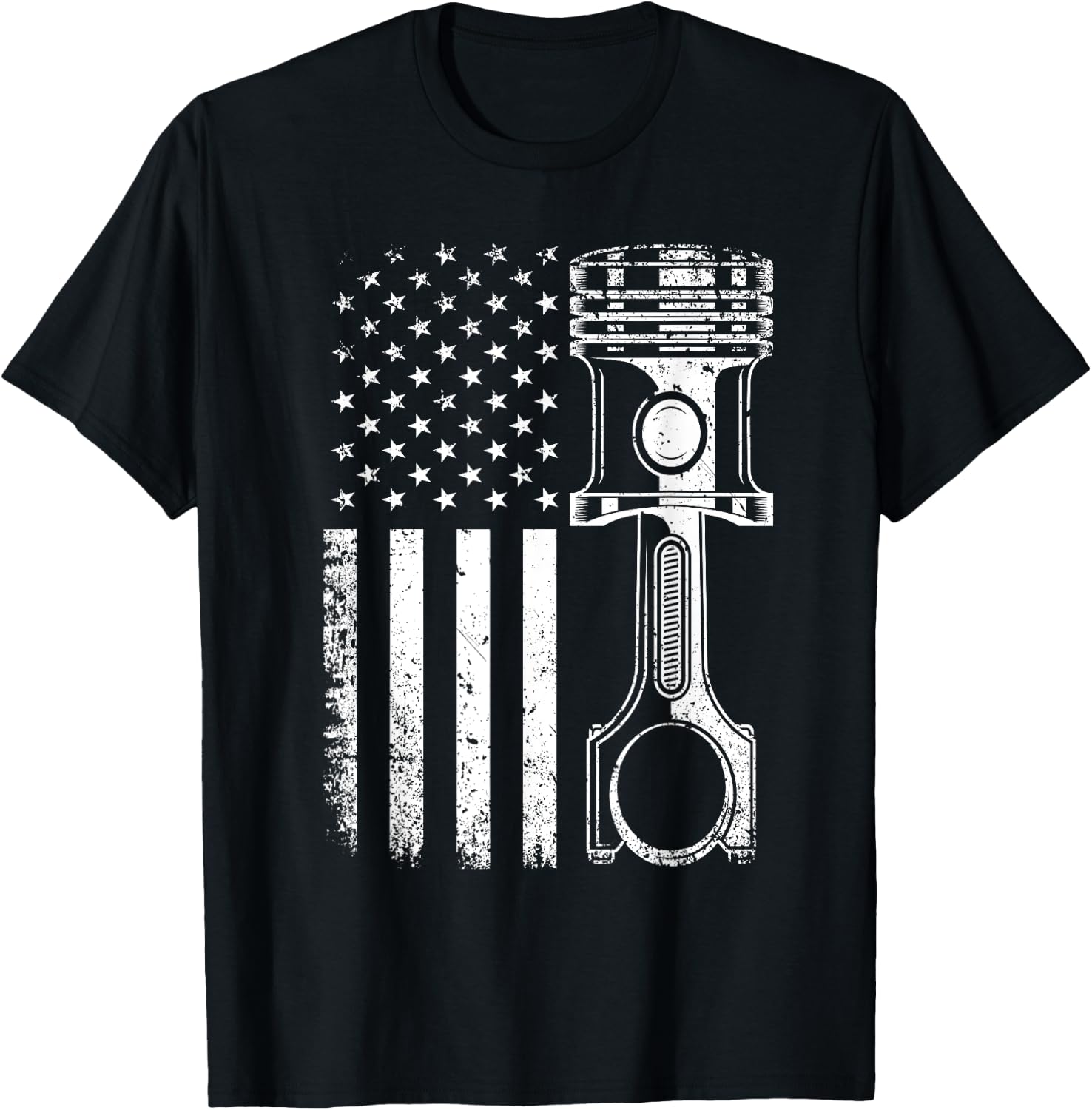 Vintage Mechanic Shirt Men American Flag Piston Mechanic T-Shirt - T-Shirt | Black