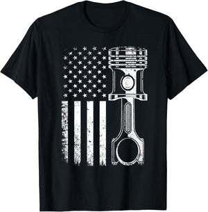 Vintage Mechanic Shirt Men American Flag Piston Mechanic T-Shirt - T-Shirt | Black
