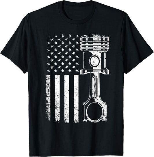 Vintage Mechanic Shirt Men American Flag Piston Mechanic T-Shirt - T-Shirt | Black