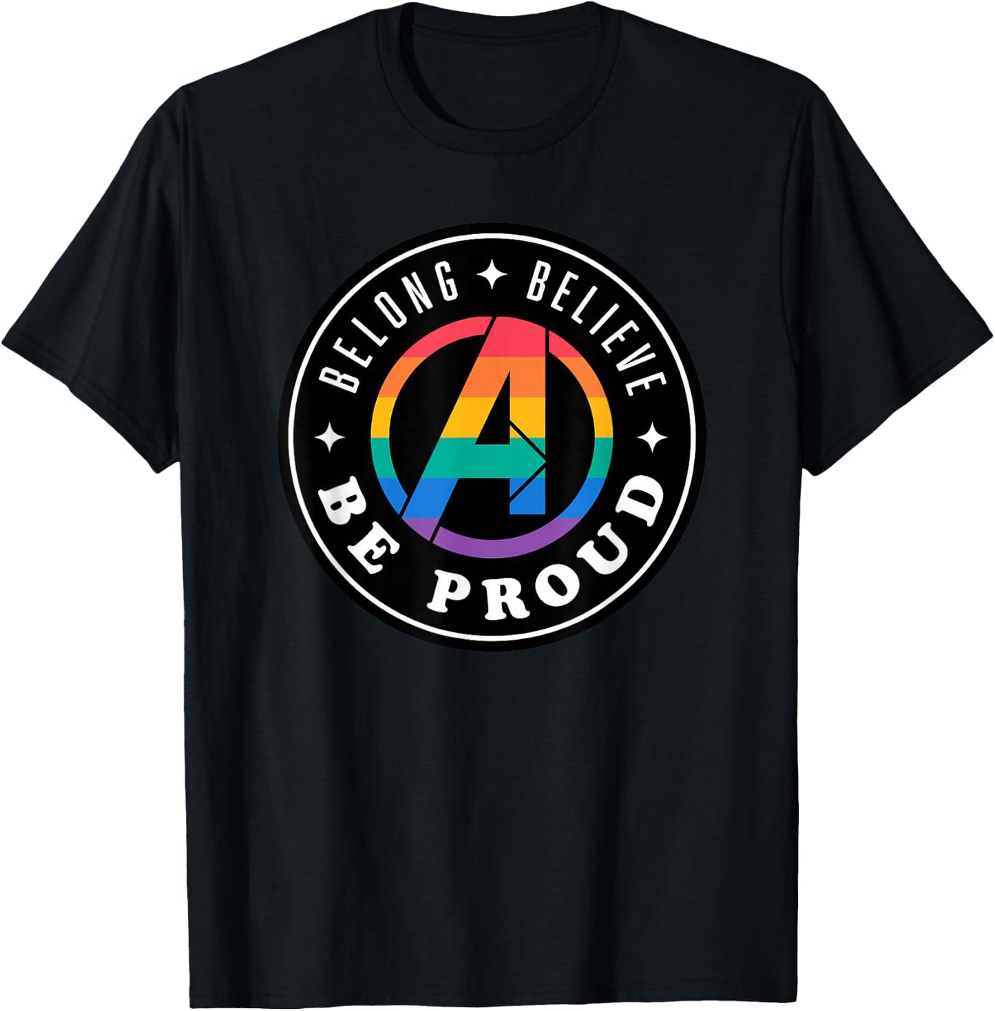 Marvel Pride Rainbow Avengers Logo Belong Believe Be Proud T-Shirt - T-Shirt | Black