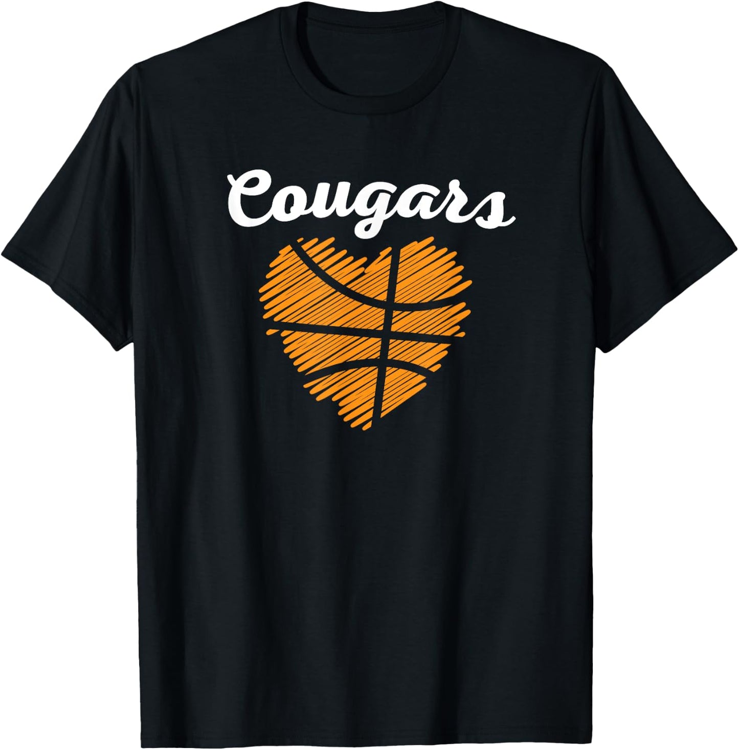 Varsity Blues & Gold Cougars Heart Basketball - -Kids, Black, Small T-Shirt - T-Shirt | Black