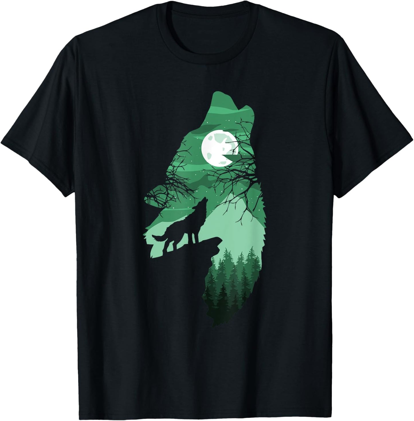 Howling Wolf with Full Moon Wolf Men Women Kids Boys T-Shirt - T-Shirt | Black