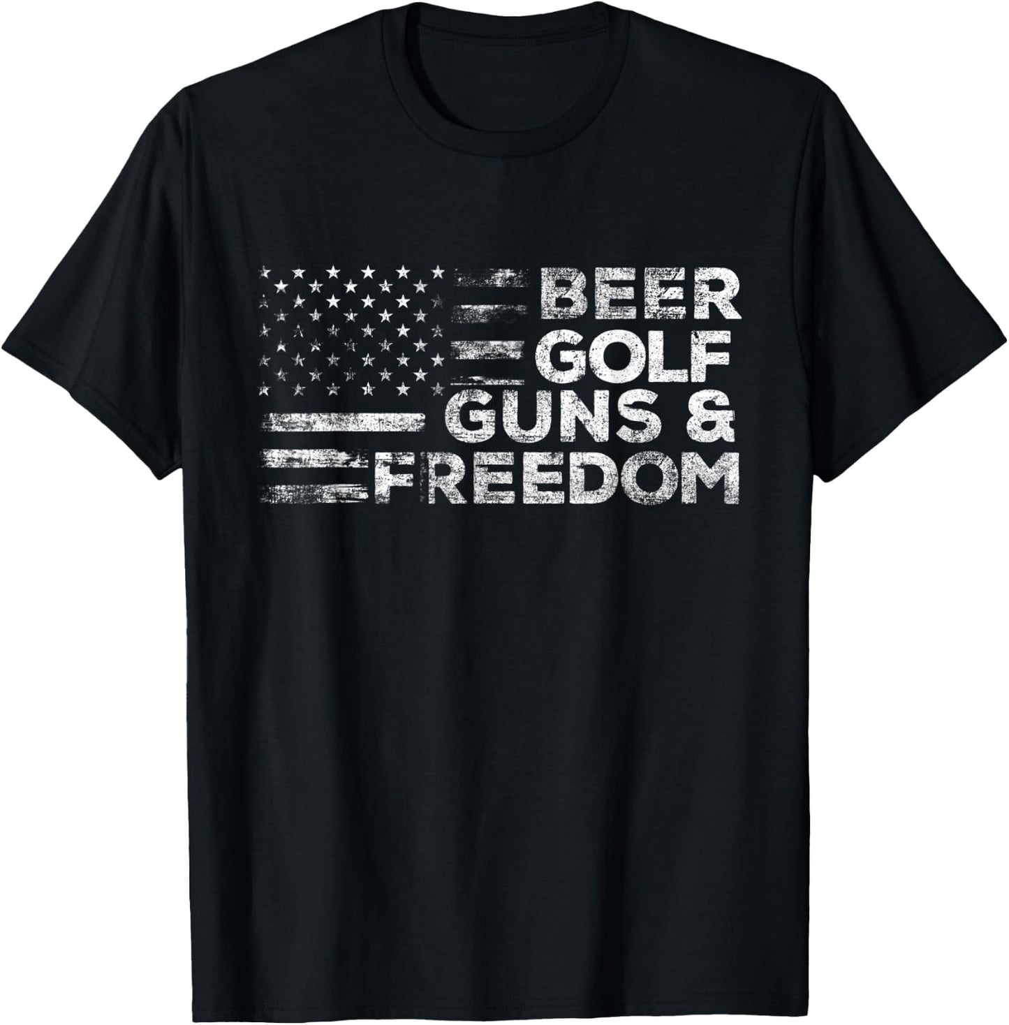 Beer Golf Guns & Freedom - USA American Flag Golfer Golfing Men T-Shirt - T-Shirt | Black