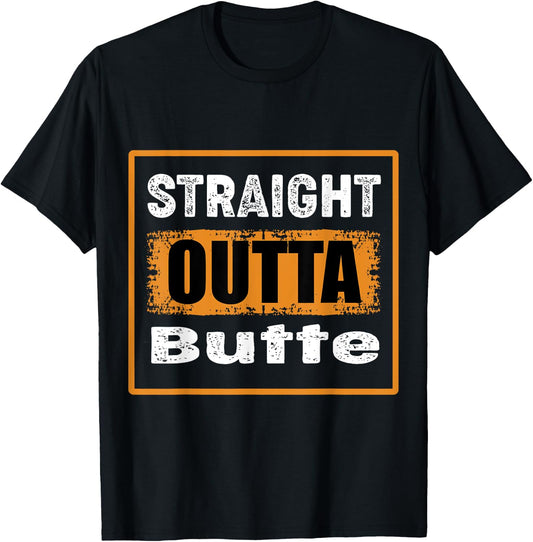 Straight Outta Butte Montana USA Retro Distressed Vintage T-Shirt - T-Shirt | Black