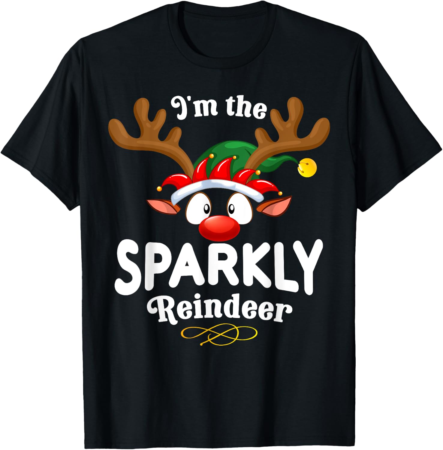 Christmas PJS Sparkly XMas Reindeer Matching T-Shirt - T-Shirt | Black