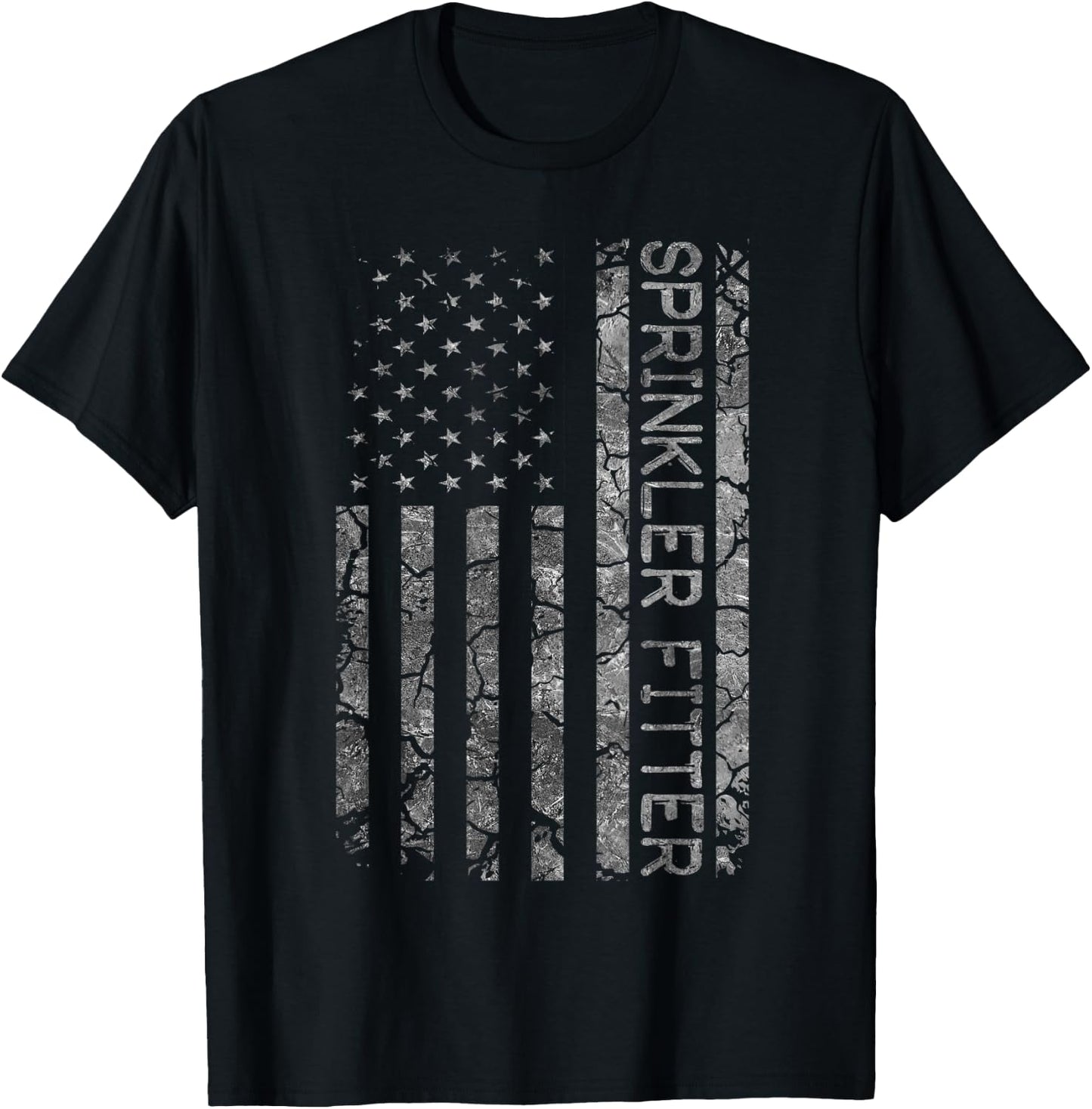 Funny Job Title Worker American Flag Sprinkler Fitter Men T-Shirt - T-Shirt | Black