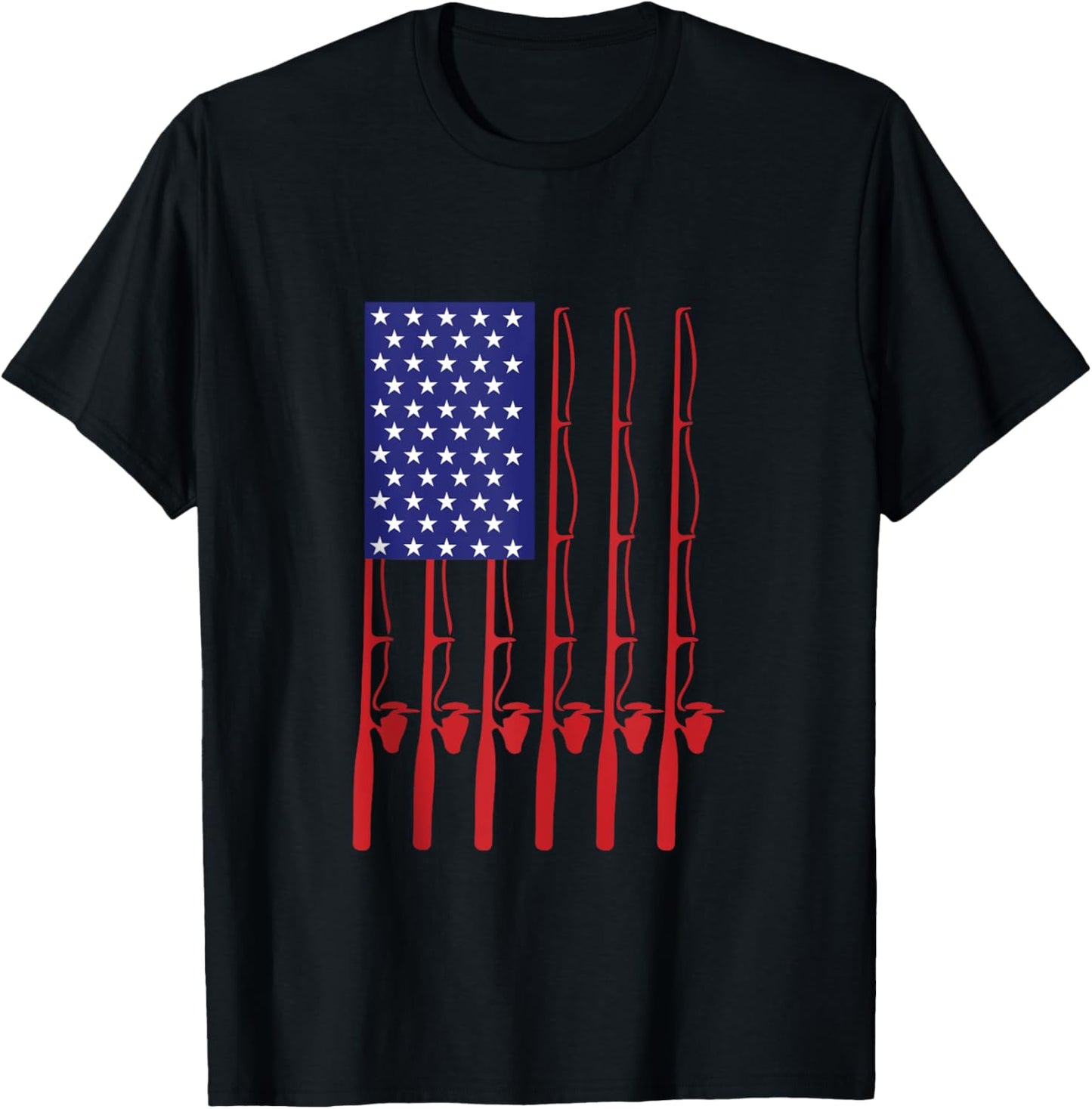 4th of July Shirt Patriotic American Flag Design Fishing T-Shirt - T-Shirt | Black