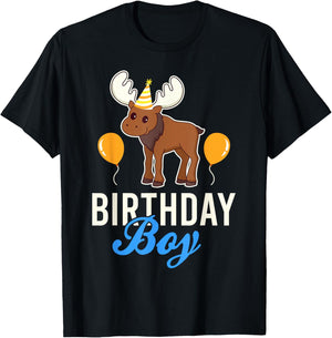 Cute Moose Birthday Boy Kawaii T-Shirt - T-Shirt | Black